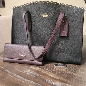 Coach Black and Brown Tote with Wallet